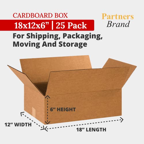 18x12x6 Corrugated Cardboard Boxes, 18"L x 12"W x 6"H, Pack of 25