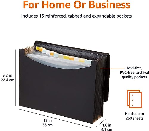 Amazon Basics Expanding Organizer File Folder, Letter Size - Black, 1 or 2 Pack