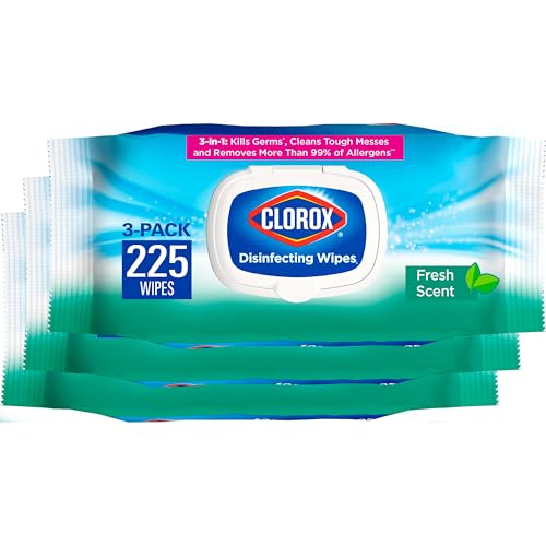 [225 Sheets x 3 Pack] Clorox Disinfecting Wipes, Bleach Free Cleaning Wipes, Fresh Scent