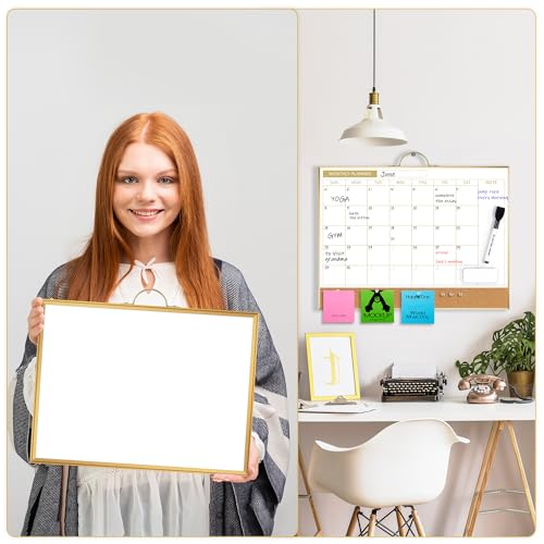 [1 Set] Double Sided Monthly Calendar Whiteboard with Cork Strip Set, 16" x 12"