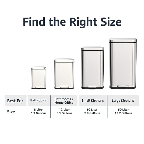 Amazon Basics Smudge Resistant Rectangular Trash Can - 5/12/30/50 Liter