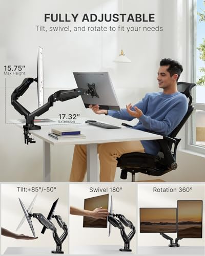 [1 PC] Full Adjustable Dual Monitor Stand with VESA Bracket and C Clamp