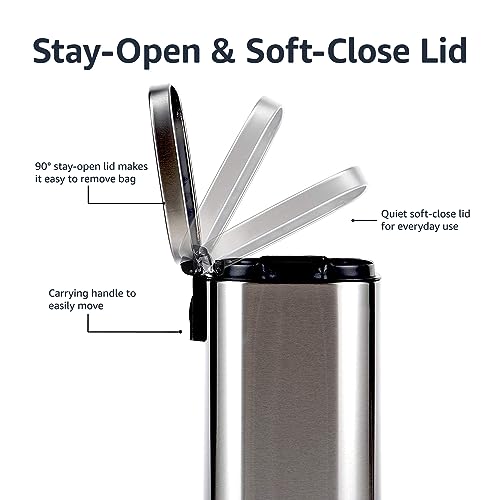 Amazon Basics Smudge Resistant Rectangular Trash Can - 5/12/30/50 Liter