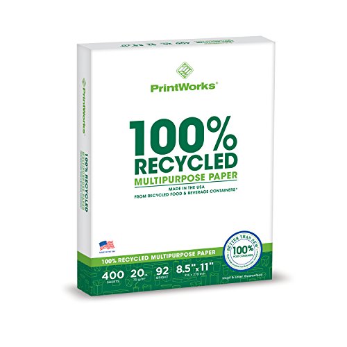 [400/1200/2400/3200 Sheets] Printworks 100 Percent Recycled Multipurpose Paper, 92 Bright, 8.5 x 11 Inches