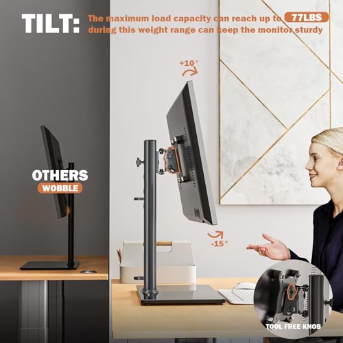 [1 PC] Single Computer Monitor Mounts, Freestanding Riser with Height Adjustable