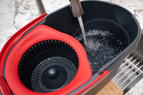 EasyWring Microfiber Spin Mop, Bucket Floor Cleaning System, Red, Gray