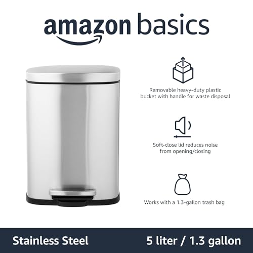 Amazon Basics Smudge Resistant Rectangular Trash Can - 5/12/30/50 Liter