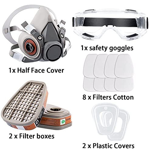 [1 Pack] Respirator, Reusable Half Face Cover, Gas Mask with Safety Glasses