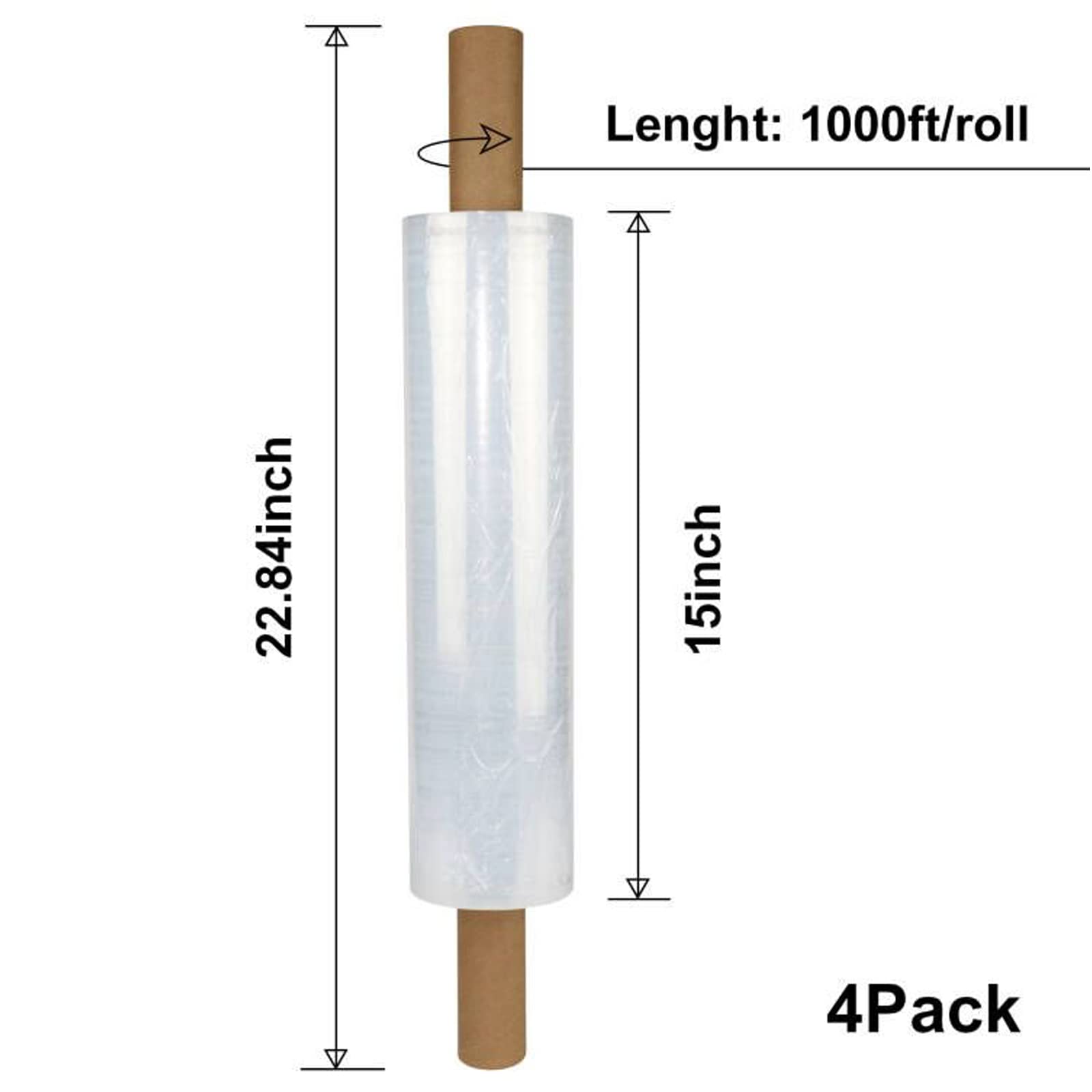 Stretch Film Wrap - Industrial Clear Plastic Stretch Wrap 1000 Feet 80 Gauge 4 Packs with Handle