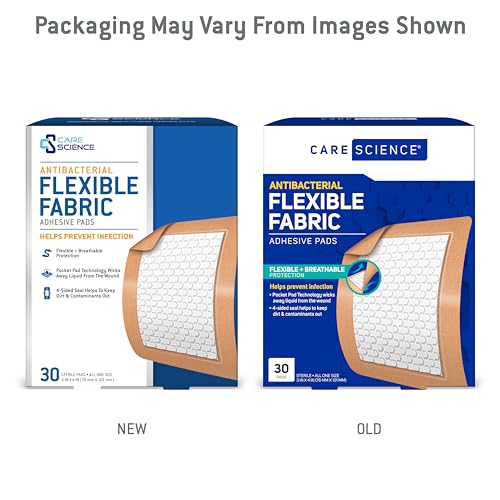Care Science Fabric Adhesive Pad Bandages, 3x4 inches Extra Large Flexible Non-Stick Strip
