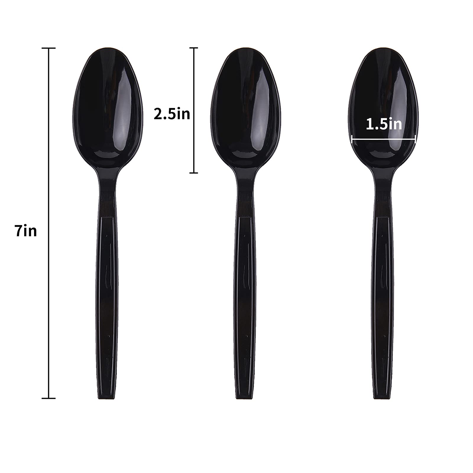 [100 PCS] Disposable Plastic Spoons, Individually Packaged, Black 7 Inch