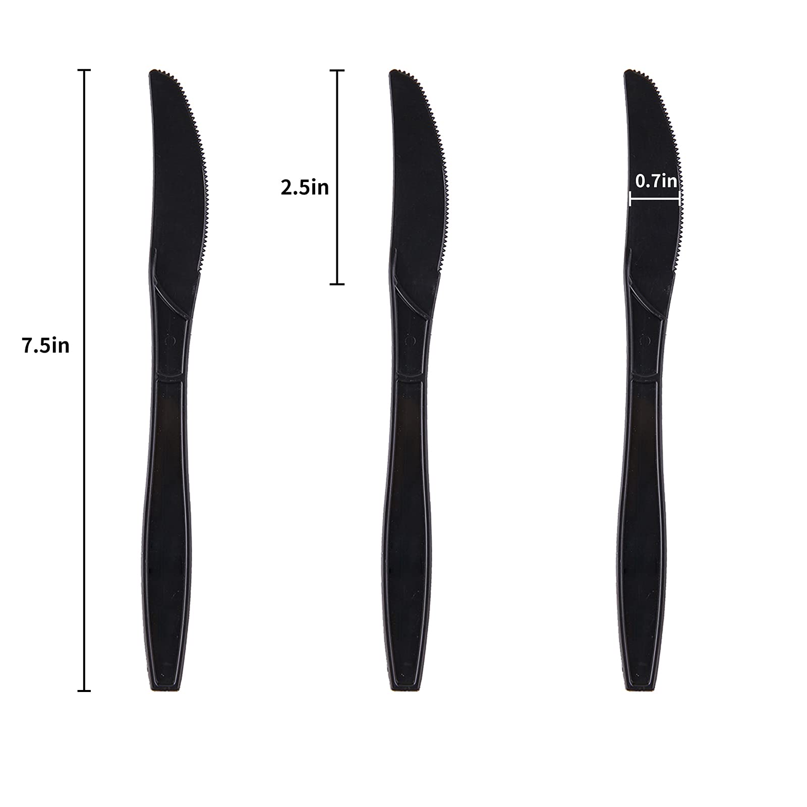 [100 PCS] Disposable Plastic Knives, Individually Packaged, Black 7 Inch