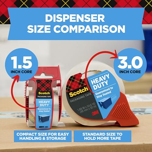 Scotch Heavy Duty Packaging Tape, 1.88" x 22.2 yd, 6 Rolls with Dispenser (142-6)