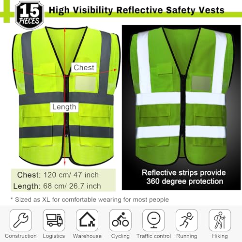 [15 /25 / 40 Packs] High Visibility Safety Vests with Pockets and Zipper