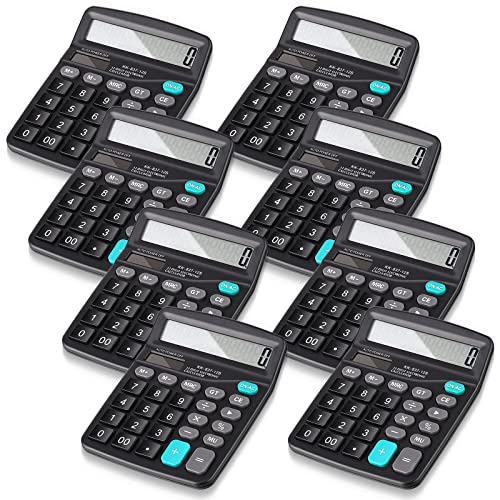 Konohan 8 Pieces 12-Digit Calculator, Solar Basic Desktop Calculator (Black / Mint / Blue / Pink)