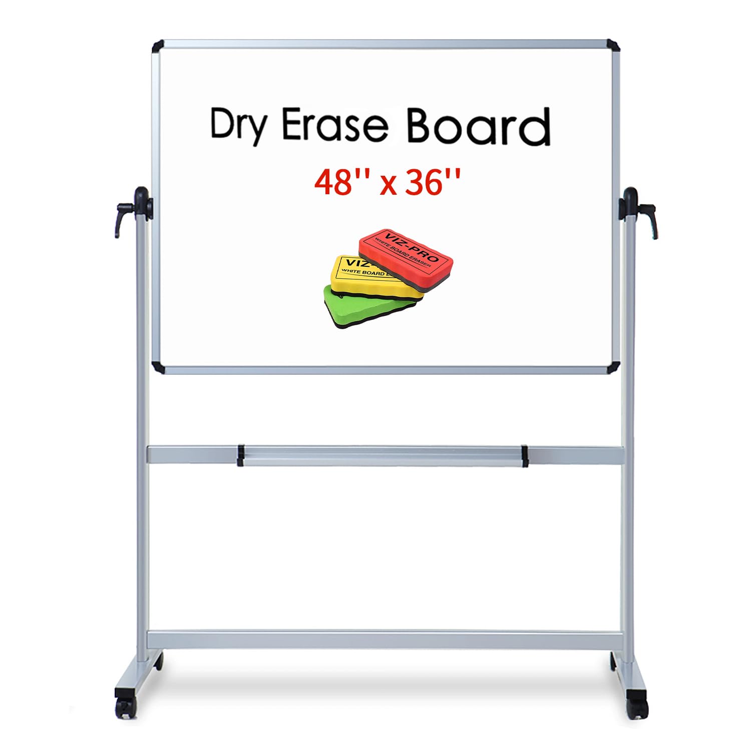 [1 Set] Double-Sided Magnetic Mobile Whiteboard with 3 Erasers