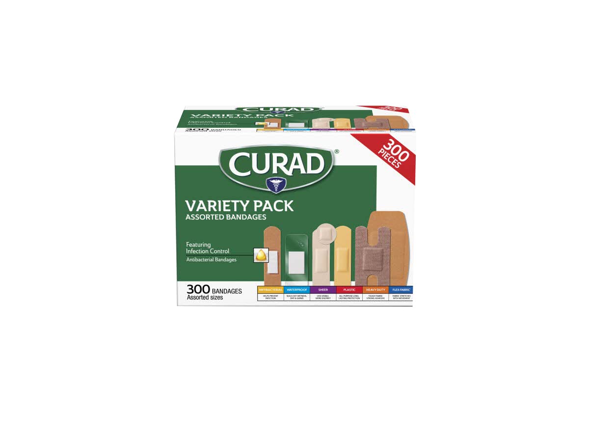 Assorted Bandages Variety Pack 300 Pieces, Including Antibacterial, Heavy Duty, Fabric, and Waterproof Bandages