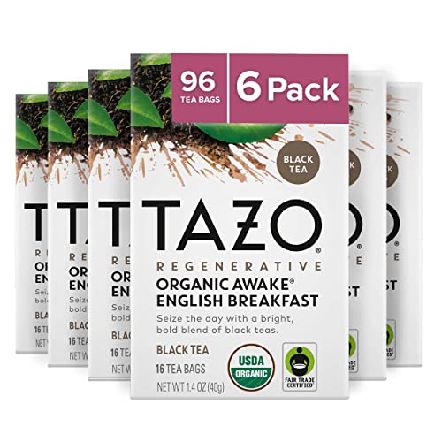[96 Bags] Black Tea, Regenerative Organic Awake English Breakfast Tea, 16 tea bags x 6 boxes