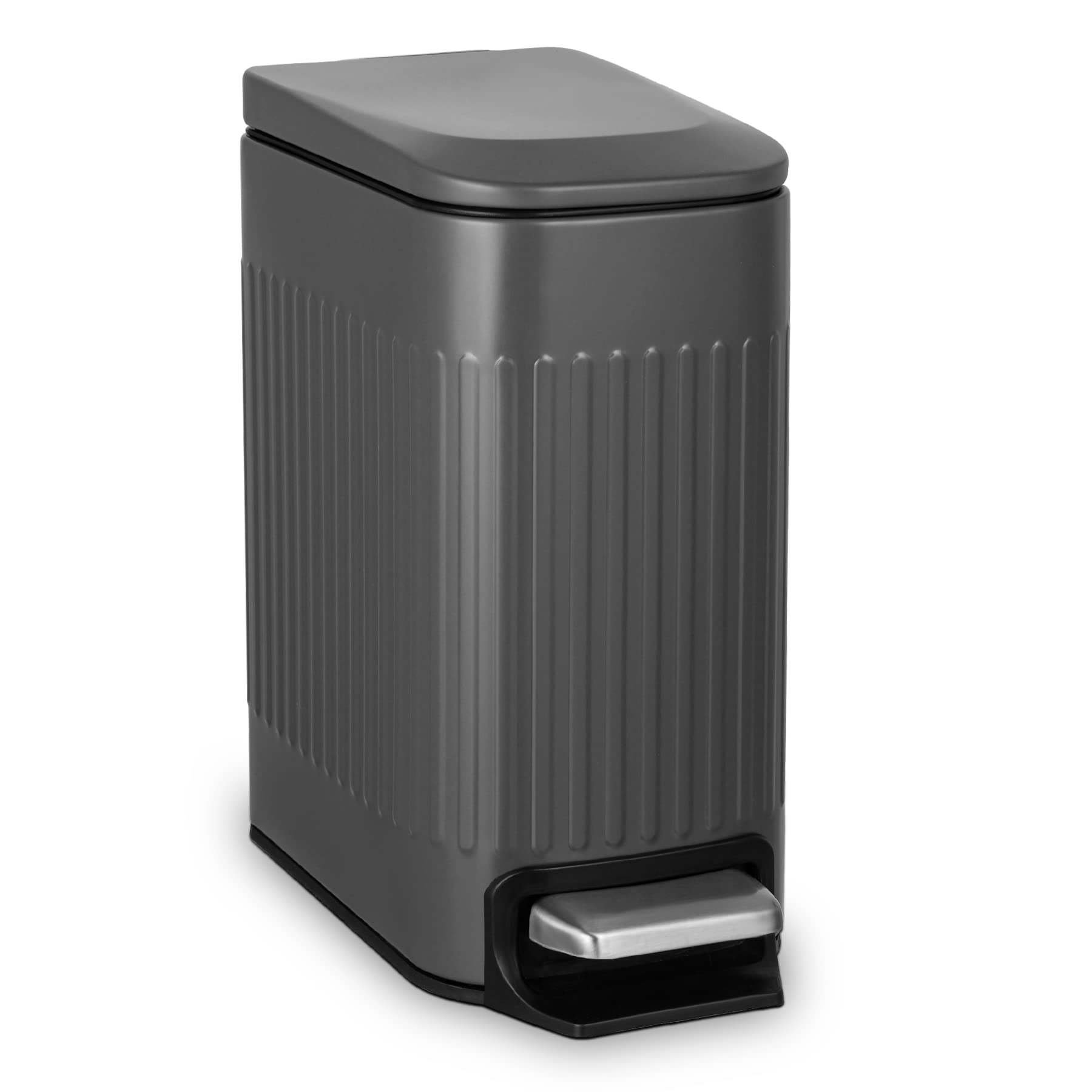 Slim Bathroom Trash Can with Lid Soft Close, 6 Liter/1.6 Gallon