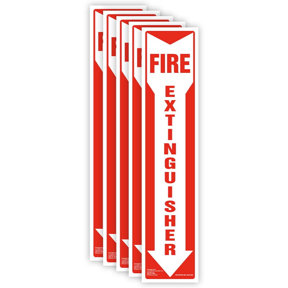 Fire Extinguisher Sign with Vertical Red & White Down Arrow 5-pk