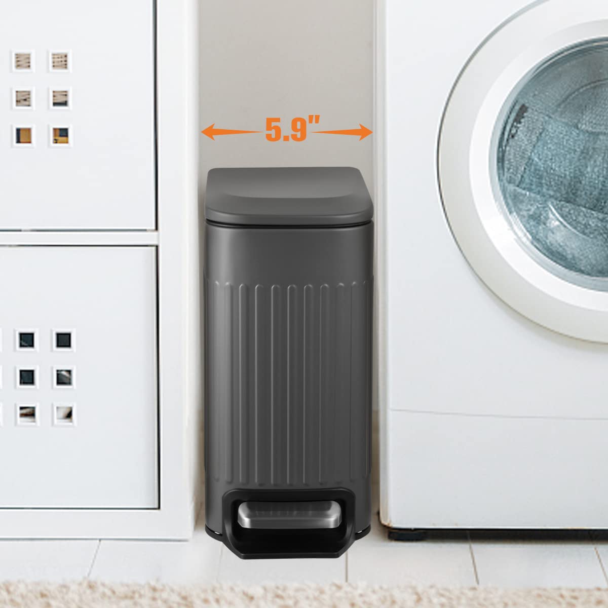 Slim Bathroom Trash Can with Lid Soft Close, 6 Liter/1.6 Gallon