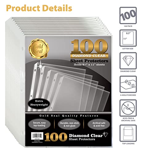 [100 Pack] Diamond Clear Sheet Protectors, 4 mils Strong,8.5 x 11", Top Load