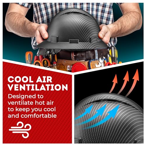 [1 PC] Full Brim Vented Carbon Fiber Matte Finish OSHA Hard Hat with 6-Point Suspension