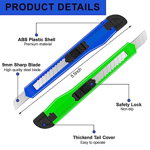 300 Pcs Box Cutters Retractable Utility Knife 9mm Wide Blade Cutter