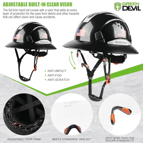 [1 Pack] Full Brim Hard Hat Vented Construction Safety Helmet OSHA Approved