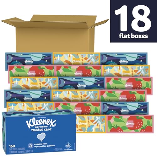 Kleenex Expressions Trusted Care Facial Tissues, 8/18 Flat Boxes