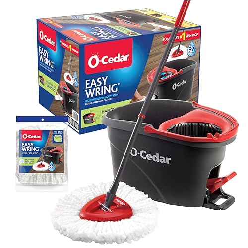 EasyWring Microfiber Spin Mop, Bucket Floor Cleaning System, Red, Gray