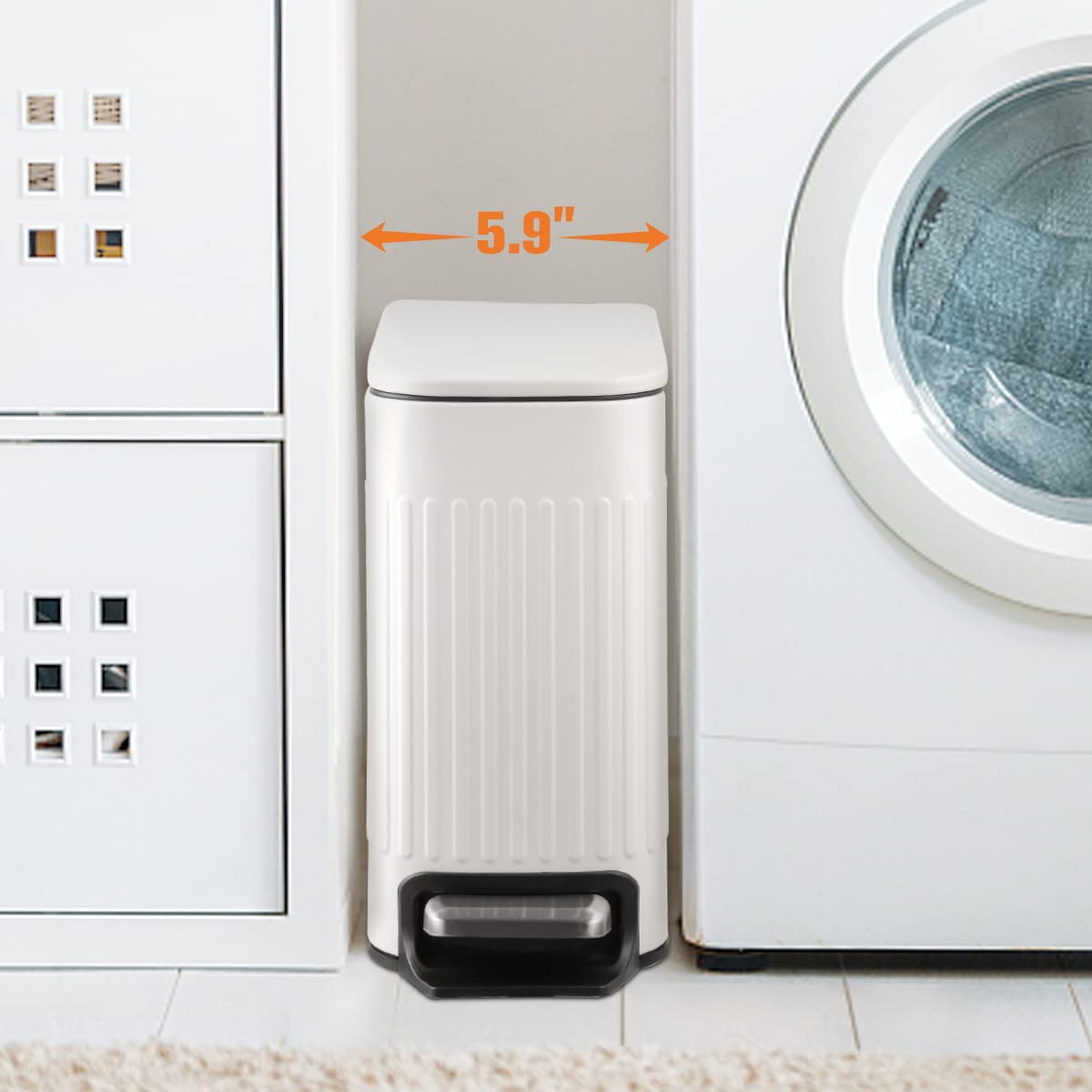 Slim Bathroom Trash Can with Lid Soft Close, 6 Liter/1.6 Gallon