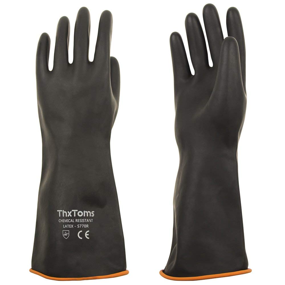 [1 Pair] Heavy Duty Latex Gloves, Resist Strong Acid, Alkali and Oil