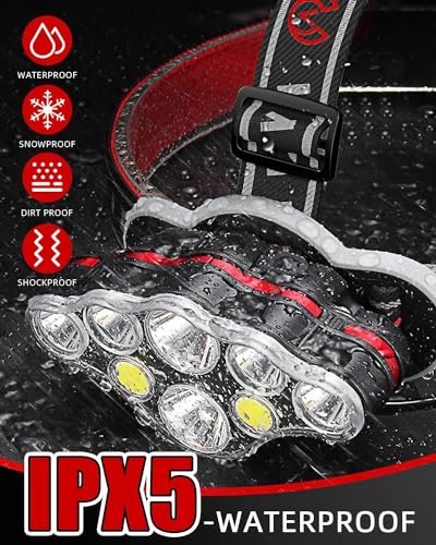 [1 / 2 / 4 Packs] Rechargeable Headlamp, 8 LED 18000 High Lumen Bright Head Lamp with Red Light