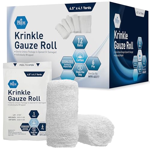 Sterile Krinkle Gauze [6 or 12 Rolls]- 4.5'' x 4.1 Yards Rolls - Cotton Wound Dressing Sterile Wraps