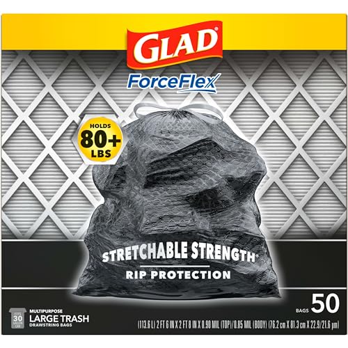 Glad Large Drawstring Trash Bags, ForceFlex 30 Gallon Black Trash Bags, 25/50/68 Count
