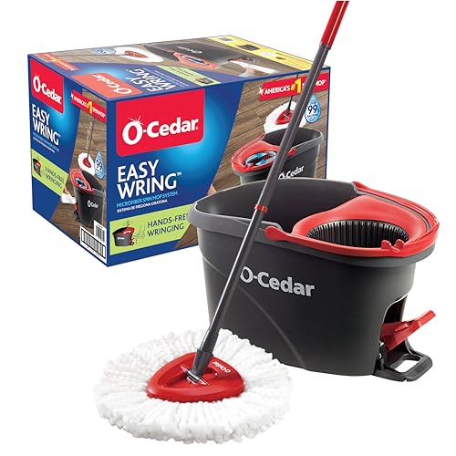 EasyWring Microfiber Spin Mop, Bucket Floor Cleaning System, Red, Gray