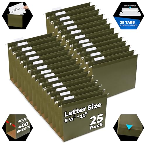 [25 Pack] Expandable Hanging File Folder, Letter Size