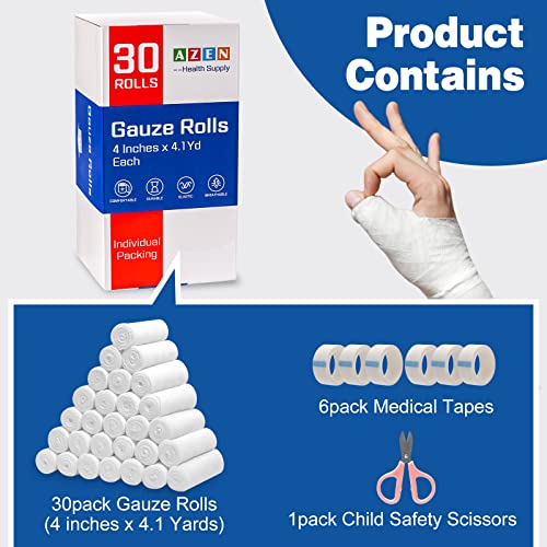 12 /20/30/90 Pack Gauze Rolls Bandages, 4 in x 4.1 Yards, Premium Medical Supplies & First Aid Supplies, Bandage Wrap Vet Wrap, Mummy Wraps