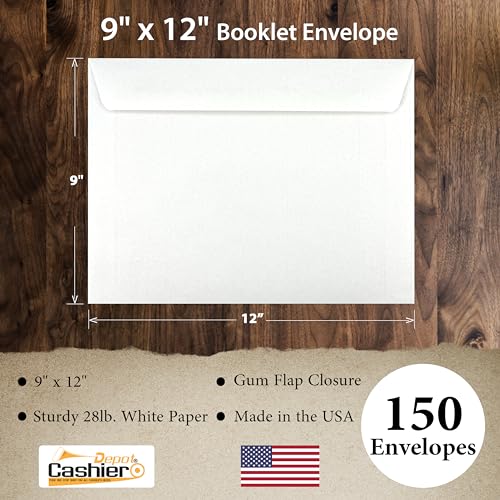 [150 Pack] 9" x 12" Booklet Envelopes (Open Side), Premium Heavy 28lb