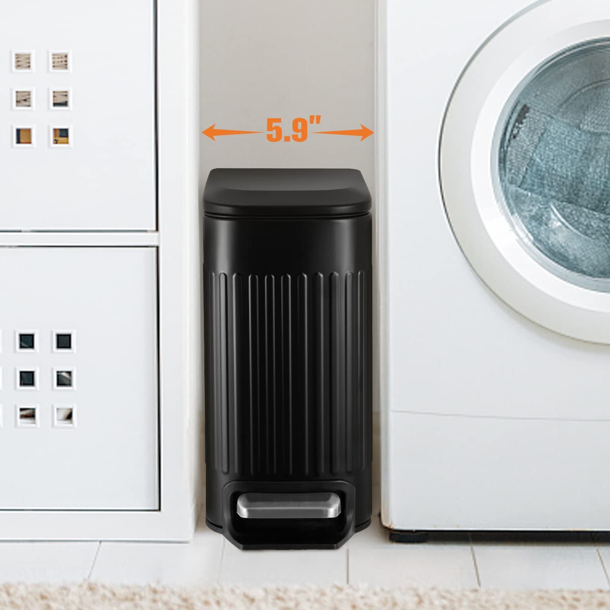 Slim Bathroom Trash Can with Lid Soft Close, 6 Liter/1.6 Gallon