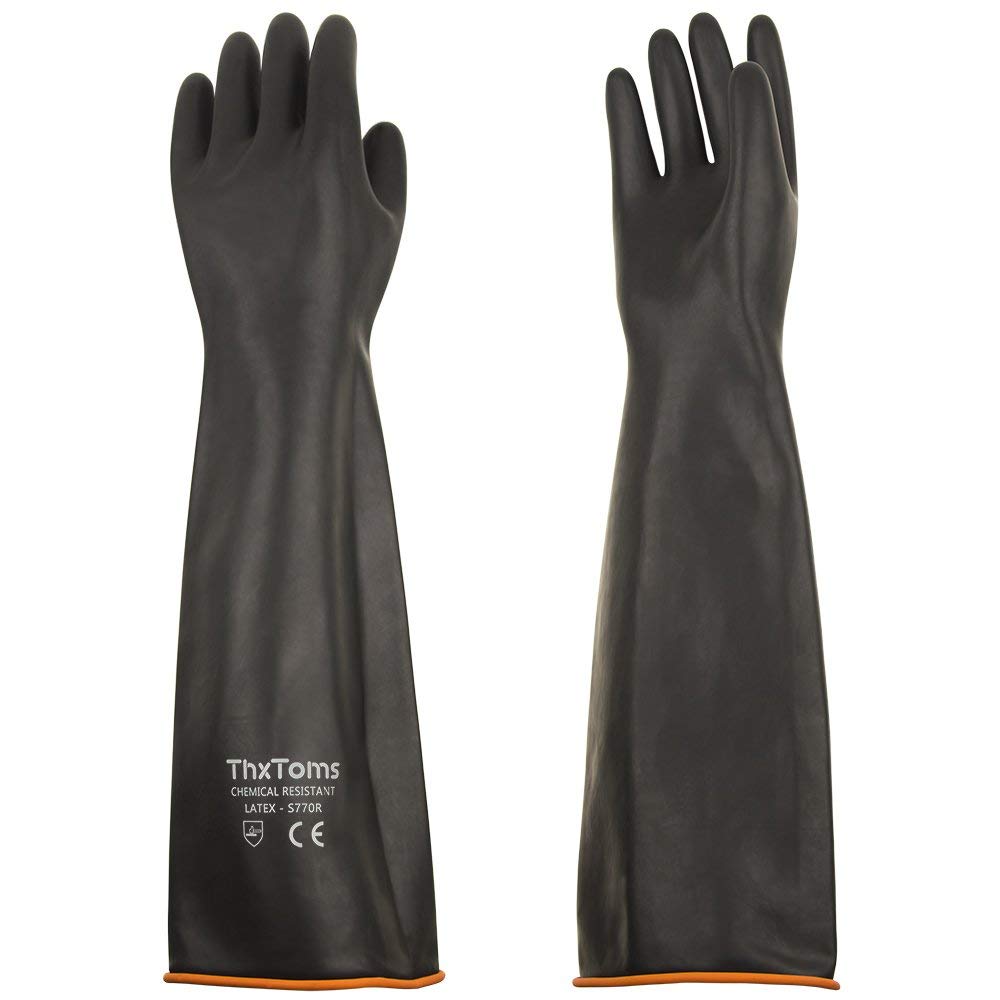 [1 Pair] Heavy Duty Latex Gloves, Resist Strong Acid, Alkali and Oil