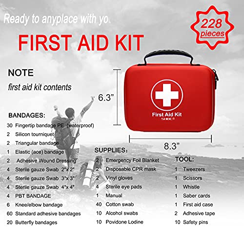 SHBC Waterproof First Aid Kit (228pcs) with All Basic or Advanced Supplies You Need.
