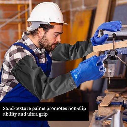 [1 Pair] Rubber Gloves Elbow Length Chemical Resistant Gloves with Cotton Lining Waterproof Gloves, 25 inches, Large