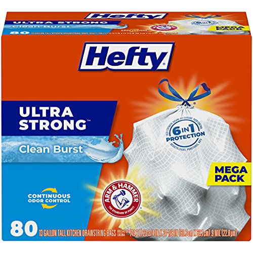 [80 Count] Hefty Ultra Strong Tall Kitchen Trash Bags, Lavender & Sweet Vanilla Scent, 13 Gallon