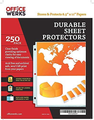 [250 Pack] Sheet Protectors, 8.5 X 11 Inch Clear Page Protectors for 3 Ring Binder
