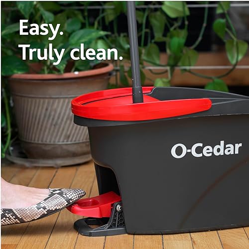 EasyWring Microfiber Spin Mop, Bucket Floor Cleaning System, Red, Gray