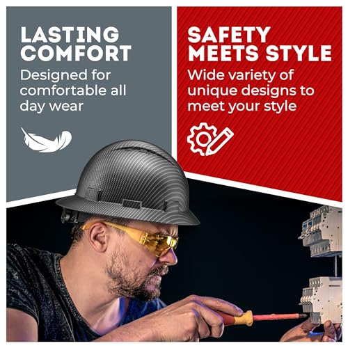 [1 PC] Full Brim Vented Carbon Fiber Matte Finish OSHA Hard Hat with 6-Point Suspension