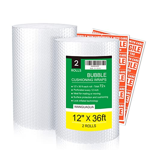 2 Pack - 12 Inch x 72 ft Total Bubble Packing Nylon Wrap 12”