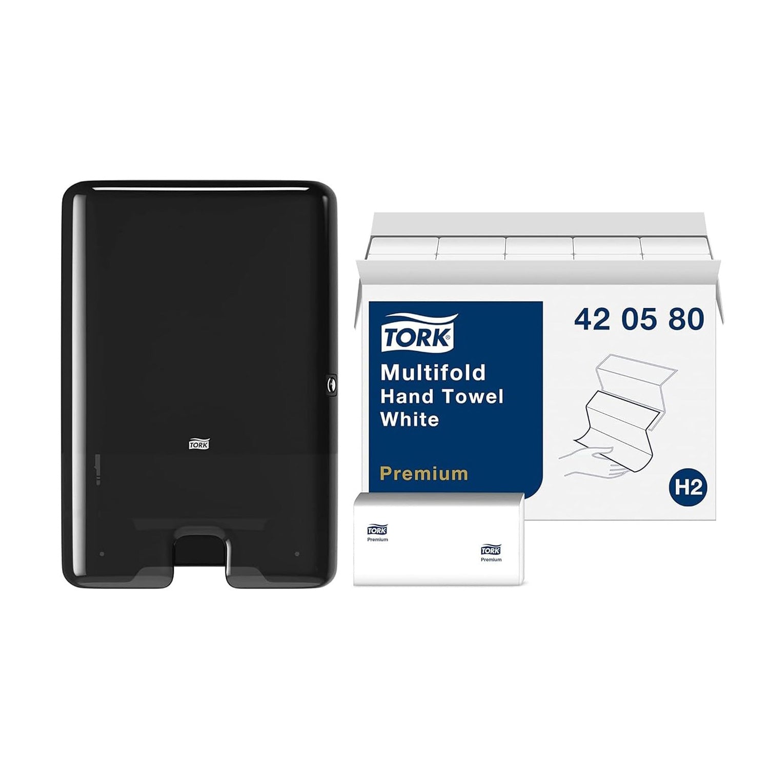 Multifold Hand Towel Dispenser Black H2, 250 Towels per Pack, 12 Packs